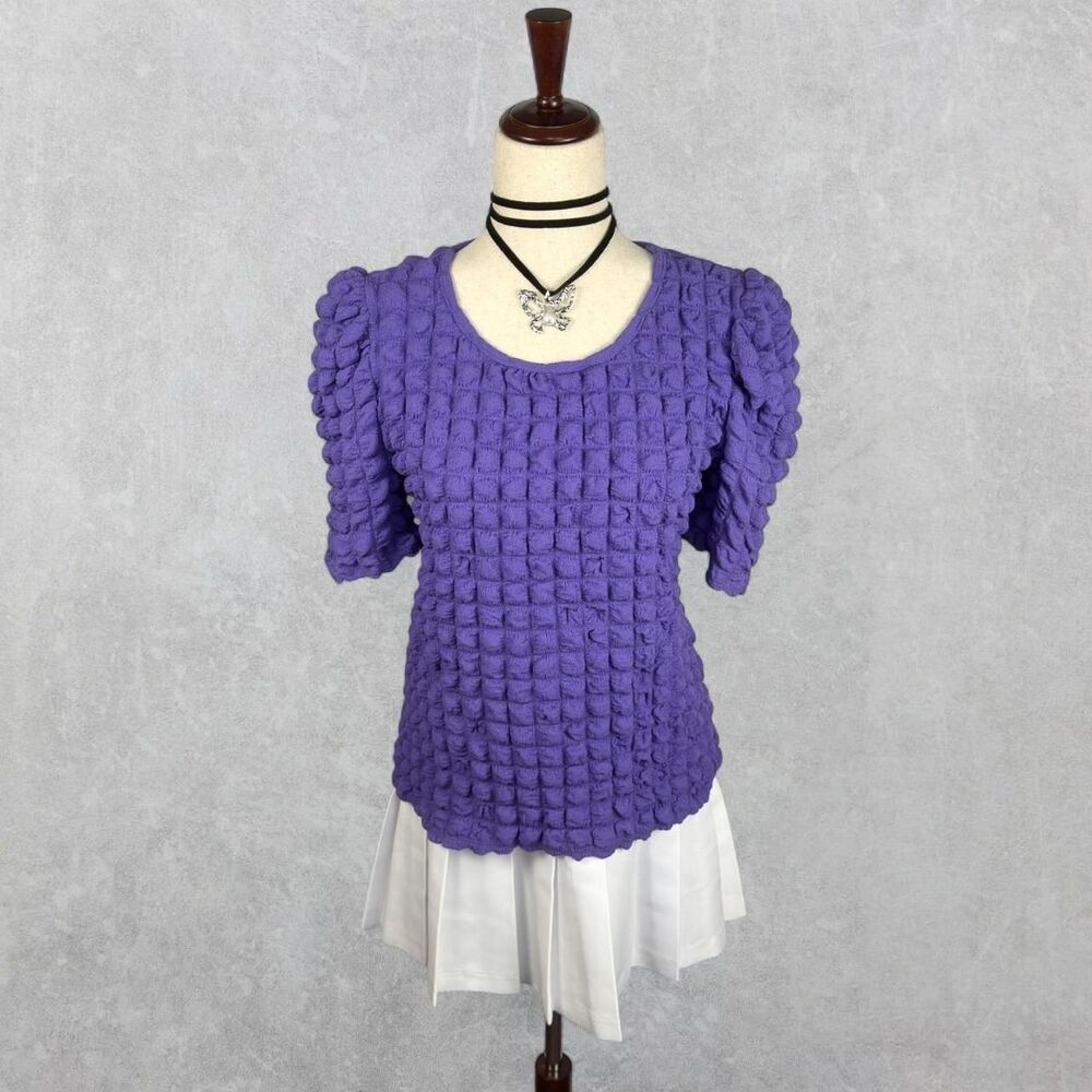 Vintage 80s Jodifl Royal Purple Puff Sleeve Popcorn